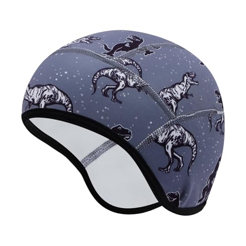 Risipu Kinder Helmmütze Warme Wintermütze Futter für Fahrradhelm Ski Skull Cap mit Ohrenschutz Elastische Mütze für Jungen Mädchen (DE/NL/SE/PL Alphanumerisch Einheitsgröße Grau - Dinosaurier)