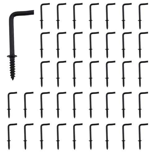 Caishun 40PCS 1 Inch Black Screw in L Shape Metal Hook Industrial Hardware Right Angle Medal Hook Suitable for Timber Wall Ceilings