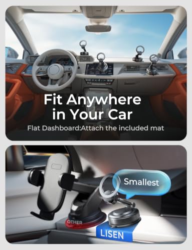 Image of LISEN Magsafe Car Mount, [98LBS Vacuum Suction] Magnetic Phone Holder for Car Dashboard & Windshield, Strong Magnet Cell Phone Car Mount for iPhone 17 16 15 14 13 12 Pro Max /Air