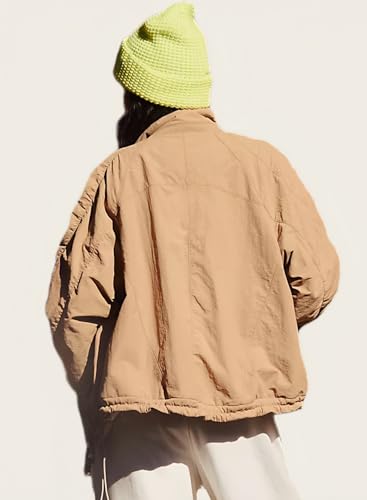 Women's Tripper Jackets Fleece Lined Windbreaker Coat Zipper Button Drawstring Outwear with Pockets2