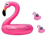 Moon Boat Giant Inflatable Pink Flamingo Pool Floats, 4 ft Wide, with 2 Flamingo Drink Holder Coaster (TM)