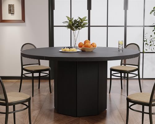 HSH Black Round Dining Table, Modern Dinner Table only for 4-6 People, Modern Circle Kitchen Table for Home Living Room, Wood and Metal Dining Room Desk with Octagon Base, Black Oak, 120 cm - Image 8