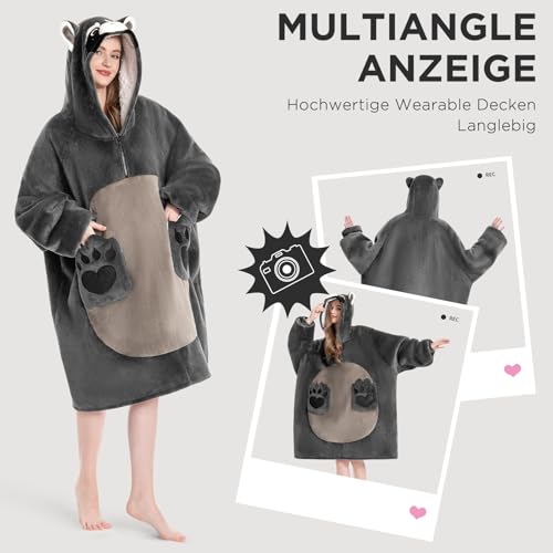 OLAOLA Waschbär Decken-Hoodie Unisex, Oversized Sherpa Kuscheldecke – Ansicht 5