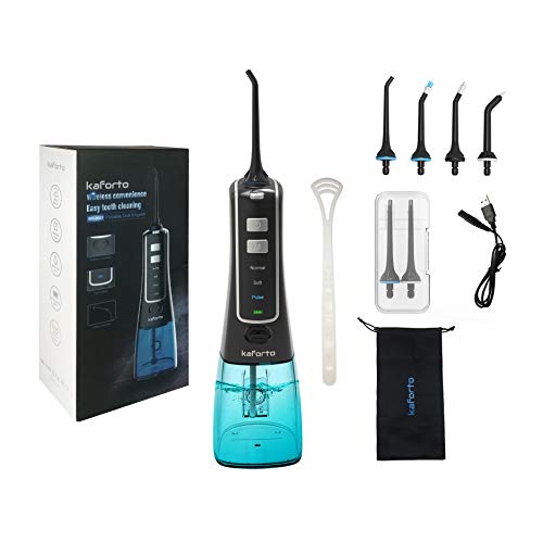 KAFORTO Water Flosser for Teeth Portable Oral Irrigator 300ML 3 Modes Water Dental Flosser with 5 Jet Tips IPX7 Waterproof USB Rechargeable Professional Cordless Electric Power Flosser for Home Travel
