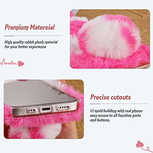 Pink Fluffy Fur Plush Case For Moto E 2020: Cute Spotted Bunny Furry Girly Cover 3D Animal Fuzzy Protective Case Faux Rabbit Cony Hair Kawaii Cartoon Fun Women Case For Motorola Moto E (2020) #TOP4