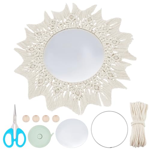 WEBEEDY Macrame Mirror Craft Kit DIY Macrame Hanging Wall Mirrors Boho Fringe Weave Mirrors for Living Room Bedroom Nursery Room Decor with Complete Material and Instructions