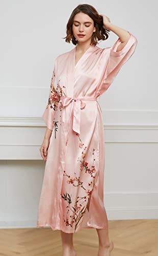 Ledamon Women's 100% Silk Kimono Long Robe - Classic Colors And Prints (Pink) #TOP4