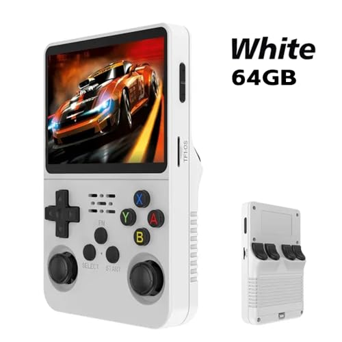 Console portatile retrò R36S, display IPS da 3,5 pollici, scheda TF da 64 GB, oltre 10.000 giochi, Linux open source, bianco