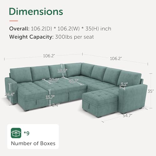 Image of HONBAY Modular Sectional Sleeper Sofa with Pull Out Couch Bed, U Shaped Couch with Storage, Sectional Couches for Living Room, Blue