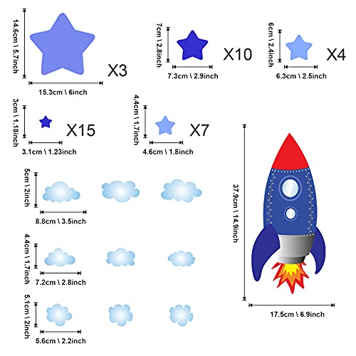 Large Rocket And Star Wall Decals, Outer Space Wall Stickers, Peel And Stick Removable Star Sticker, Art Decor For Kids Boys Bedroom Nursery Living Room,Playroom Classroom Decoration #TOP3
