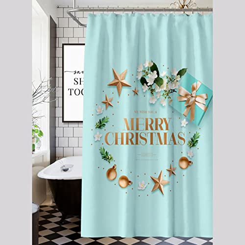 Rideau de douche Noël KnSam 180x200 bleu imperméable en polyester