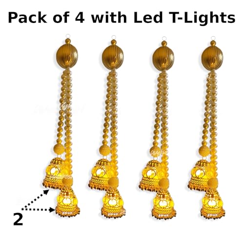 Image of Divyakosh Wall Hangings for Home Living Decor, Set of 4 Diwali Lights, Handmade Diwali Decoration Door Valance Hanging with LED T-Lights for Wedding
