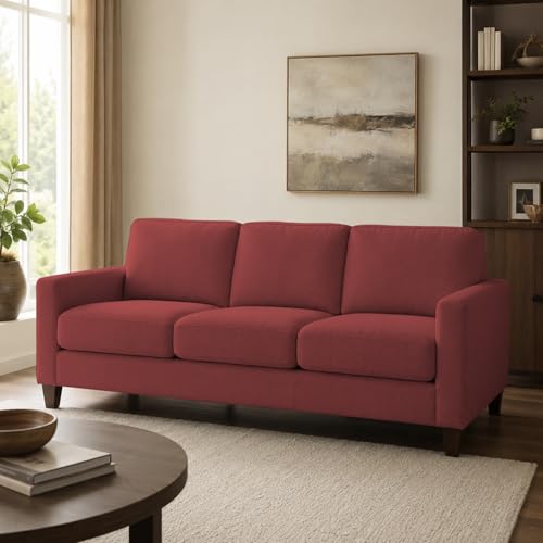 Image of Casaliving Gladino Modern Velvet Fabric Sofa, Tufted Design Upholstered 3 Seater Sofa Set for Living Room, Premium Velvet Fabric Sofa (Maroon)