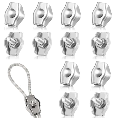 Abrazadera de Cable,12 Piezas Abrazaderas para Cables Abrazaderas para Cables de Acero Inoxidable 304 Abrazaderas para Cables M3 Fijas para Cables, Cuerdas de Acero, Tendedero, Toldos
