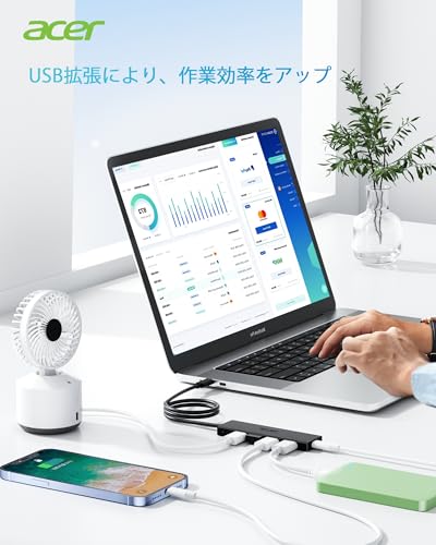Image of Acer USB C Hub 4 Ports, Multiple USB 3.0 Hub, USBC Splitter for Laptop with TypeC Power Port, Extender for Type C Port Laptop, PC, Desktop and More (USB-C, 4ft)