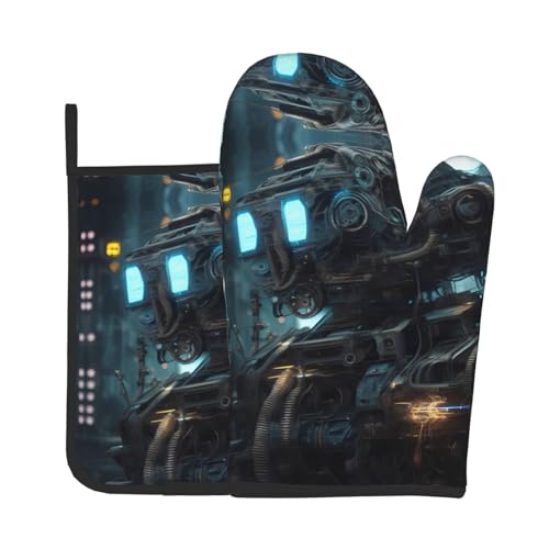 QWVBN Future Robot Kitchen Baking Set (guantes resistentes al calor + salvamanteles), fácil de limpiar, ideal para hornear y cocinar