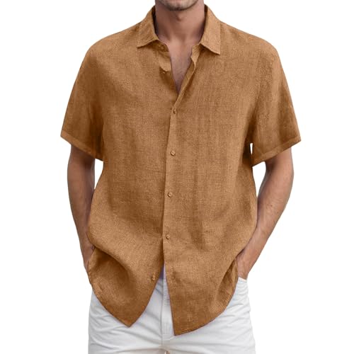 Camisas Hombre Lino Slim Fit Camisa Informal de Lino con Botones de Verano para Hombre, para Uso Diario, Corte Holgado, Diseño de Color Liso, Primavera, Verano y Otoño