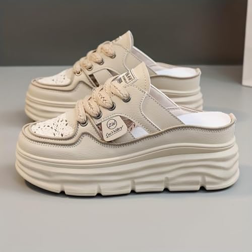 Comfortable Flat Women's Sneakers Feature A Breathable Cutout Design and Lace-up Closure, Perfect for Summer!2
