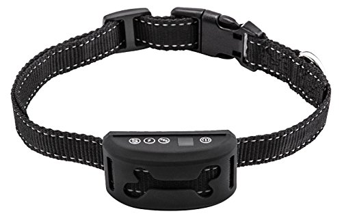 A AKOLI No Bark Collar [2017 New Version] Rechargeable Dog Bark Collar No Harm Shock Dog Control 7 Adjustable Sensitivity & Intensity Levels Bark Training Collar with Reflective Strap Dogs