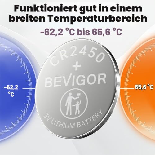 Bevigor 2450 Batterie Kompatibel mit Fitnessgeräten CR2450 Lithium 3V Münzbatterie für Kindersicherheit, Auto Alarm… – Ansicht 3