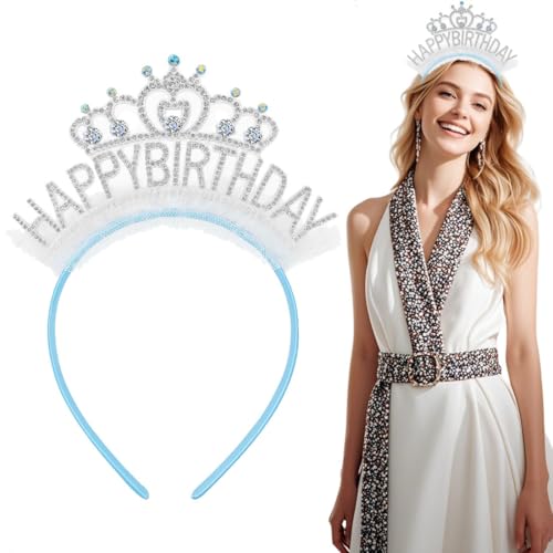 JYNXOR 1 Pezzi Corone Di Compleanno Per Ragazze, Fascia Per Compleanno, Cerchietto Per Ragazze, Rosa Happy Birthday, Copricapo Principessa, Accessorio Per Donne, Ragazze, Feste, Decorazioni Natalizie