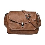 oshhni Adulto Unissex Bolsa Mensageiro Feminina Carteira De Couro Sacola Vintage Couro Pu Bolsa De Ombro Com Aba Grande Capacidade Cor Sólida Moda Casual Com Zíper Alça De Ombro Ajustável Marrom