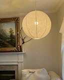 Auradecorly 20inch Round Linen Pendant Lamp Shade Can replace White Paper Lanterns Hanging Lampshade Handmade Fabric Linen Lantern Lights Covers for Living Room Artistic Bedrooms Minimalist