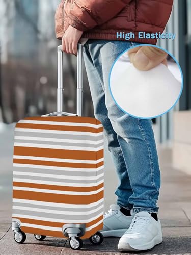 Contrast Geometric Travel Luggage Cover, Gray Orange Stripe Anti-scratch Elastic Luggage Covers For Suitcase Protector, Washable Baggage Covers3