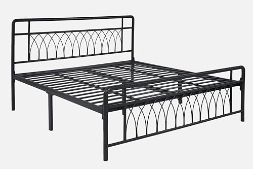 Image of Jexx Metal King Size Bed Without Storage | Wrought Iron Double Bed with Headboard & Footboard | Sturdy Powder Coated Platform Bed King Size Cot for BedroomLivingRoom Black (75x72)