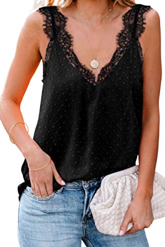 Lyilepu Womens Dotted Tank Top V Neck Crochet Lace Strappy Cami Tank Tops Casual Loose Sleeveless Blouses Shirts (Black, XL) Lyilepu Womens Dotted Tank Top V Neck Crochet Lace Strappy Cami Tank Tops Casual Loose Sleeveless Blouses Shirts (Black, XL)