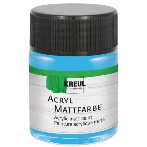 KREUL 75550 - Acryl Mattfarbe, himmelblau im 50 ml Glas, cremig deckende, schnelltrocknende Farbe auf Wasserbasis, fĂĽr viele verschiedene UntergrĂĽnde geeignet