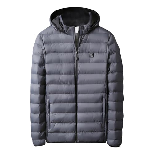 電熱ジャケット メンズ 大きいサイズ ヒートジャケット USB給電 速暖 防寒着 ライトダウン フード付き 軽量 防風 防寒 暖かい 電熱服 無地 シンプル 加熱ウェア 洗濯可 カジュアル 秋 冬 通勤 通学 アウトドア 登山 バイク(グレー,M)