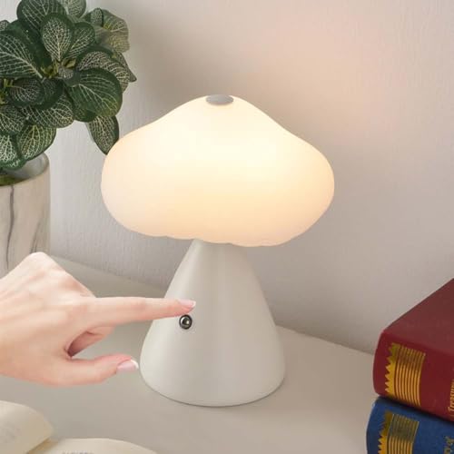 AoLa Lampada a LED a Fungo Lampada da Tavolo Ricaricabile Senza Fili con dimmerabilità a sfioramento Lampada da Tavolo a Fungo Ricaricabile Moderna con Paralume Acrilico Bianco Lampada da Comodino