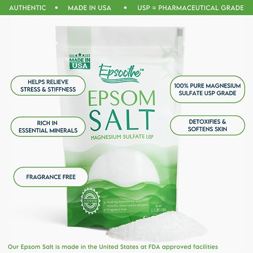 LA SALT CO Epsoothe 2.2 Lbs Epsom Salt Bath & Foot Soak and Scrub | Pure & Natural Magnesium Sulfate USP | Relieves Sore Muscles & Joints, Promotes Healing