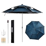 パラソル 釣り傘 角度調節 収納バッグ付き UVカット チルト機能付 折り畳み式 日傘 日よけ 日除け (ネイビー（直径220ｃｍ）)