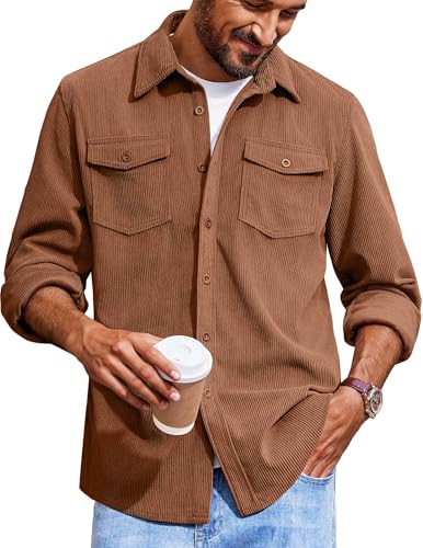 COOFANDY Casual Jackets for Men Lightweight Overshirts Long Sleeve Corduroy Shirt Button up with...