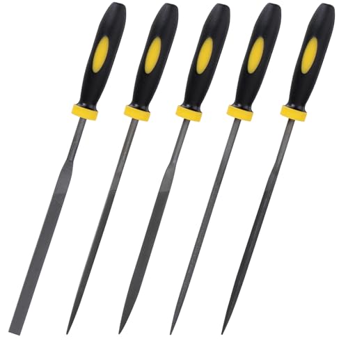 5pcs Needle File Set Professional Metal File Small Needle Files Metal Files Rasp Diamond Files with Rubber Handle for Jewelers Wood Carving Craft Leather