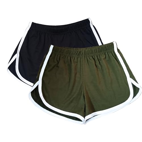 WEBGGER 2 Pack Women's Cotton Yoga Dance Short Pants Sport Shorts Summer Athletic Cycling Hiking Sports Shorts (XL, Black,Green)