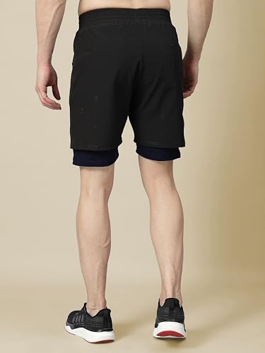 Image of CHKOKKO Double Layered Gym Shorts for Men Workout | Compression Inner Layer with Pockets Across Inner Outer and Back | Dry Fit Sports Athletic wear for Running Jogging or Training