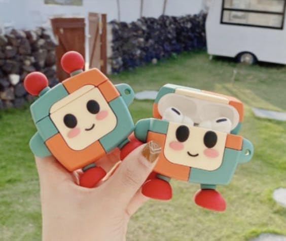 Image of Dezet Cute Soft Silicone Pouh Case for Airpods Pro GEN-2 (2022) � 3D Cartoon Animal Character Cover with Keychain Ring, Shockproof & Dustproof Protective Case for Kids & Girls (Kwai Robot Multi)