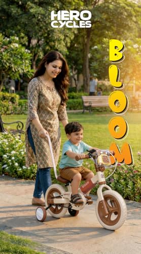 Image of Hero Cycles Bloom Kids Learning Bike, 12T Puncture Proof Tyres, Parental Push Bar, Balance to Pedal Conversion, for 2-4 Years