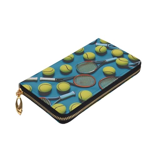 Funny Tennis Racquets and Tennis Balls Printed Long Wallet for Women Men Cute PU Leather Wallet with Coin Purse and Credit Card Holder3