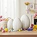 Jenaai 3 Pcs White Resin Easter Egg Decor Set - Travertine Textured Sculptures, Farmhouse Neutral Table Centerpiece for Spring/Easter Party, Indoor Home Shelf/Desk Vintage Decorations & Gifts