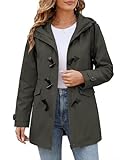 CMTOP Chaqueta Mujer Primavera Abrigo Entretiempo Algodón Parka Militar Elegante con Botones de Cuerno Cazadora Ligero Práctica con Capucha Chaquetas Informal de Verano Otoño(Verde Militar, XL)