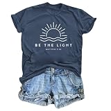 Sulayesh Christian Be The Light Shirts for Women Bible Verse Shirts Jesus Religious Faith Tshirts Inspirational Tees Tops (Navy Blue,M)
