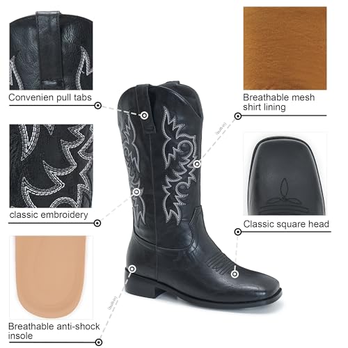 Image of Cowgirl Boots Square Toe Cowboy Boots For Women Ladies Mid Calf Low Heel Flat
