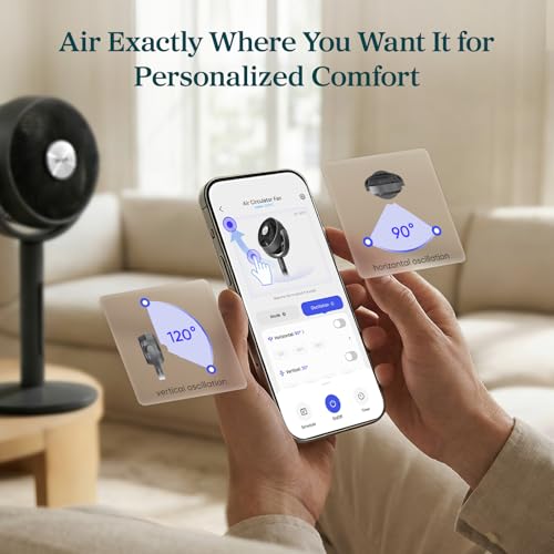 Levoit Smart Standing Fan for Bedroom, 120°+90° Oscillating Fan, 20dB Quiet | 1451CFM Airflow Floor Fan, 12 Speeds 4 Modes, DC Motor, 12H Timer, WiFi/Voice/Remote Control, 2 in 1 Pedestal Fan for Home - image 6