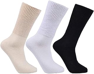 Laulax 3 Pairs Mens Loose Top Gentle Grip Diabetic Cotton Socks, Black, White, Beige, Size UK 7 - 11 / Europe 40 - 46, Gift Set