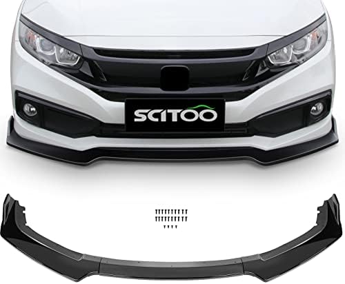 SCITOO 3PCS Black PP Front Bumper Body Kit Spoiler Chin Spoiler Front Bumper Lip Fit for 2016-2019 for Honda Civic Hatchback