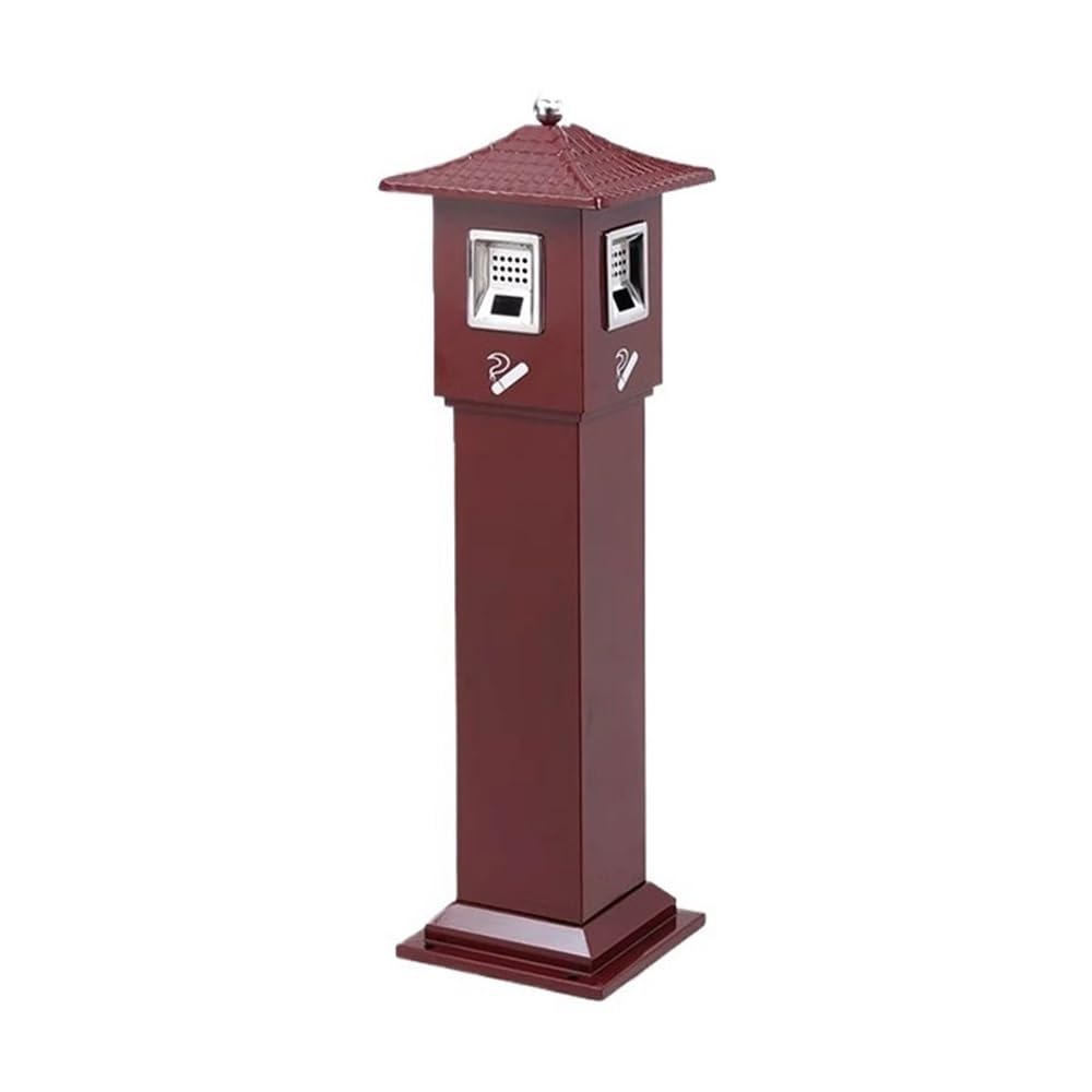 OWOHYG Ashtray Trash Can Outdoor Metal Ash Column, Street Square Vertical Cigarette Butt Rubbish Bin Outdoor Ashtrays For Cigarettes.Red